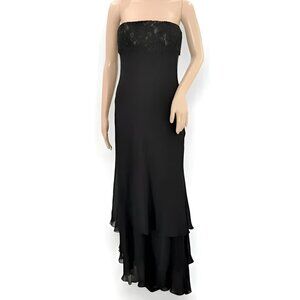 CMV Tiered Black Nude Lace Chiffon Sequin Tiered Cocktail Evening Gown Dress S 4